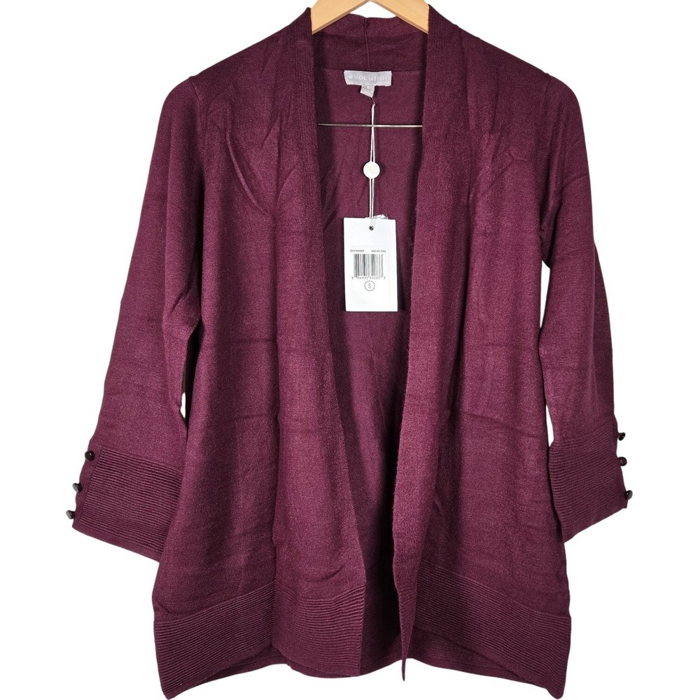 Evolution by Cyrus Womens‎ Small Plum Open Front Cardigan E611810SF NEW